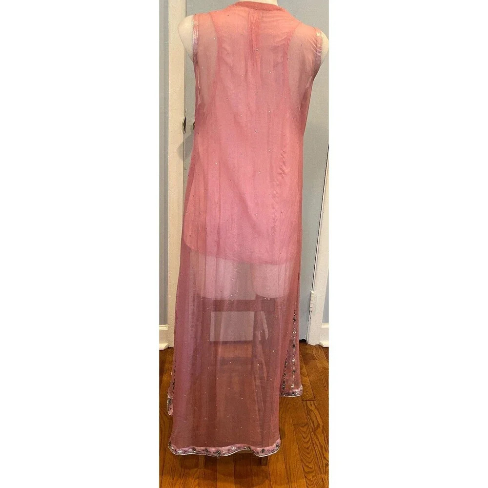 Handmade Pink Sheer Open Front Duster Vest Maxi – Heavy Jewel &  Bead Embroidery